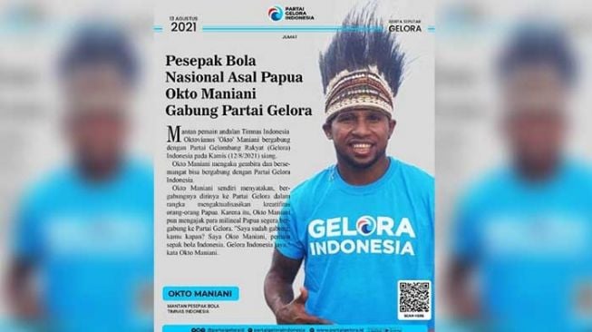 Okto Maniani gabung Partai Gelora. [Ist]