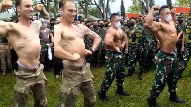 Viral! Momen Seru Prajurit TNI Pamer Otot Bersama Tentara Amerika