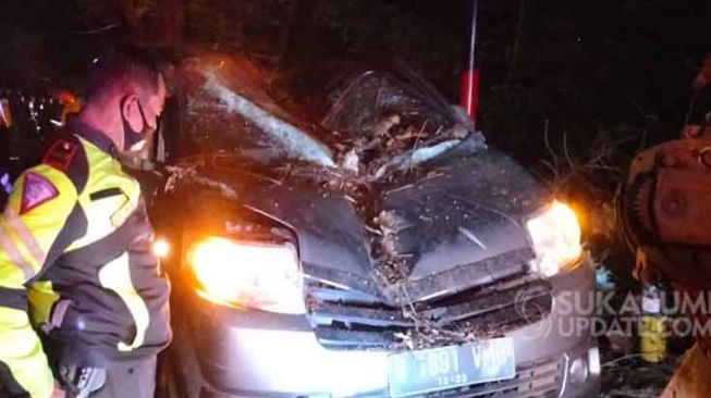 Mobil Pelat B Tertimpa Pohon di Sukabumi, Penumpang Meninggal