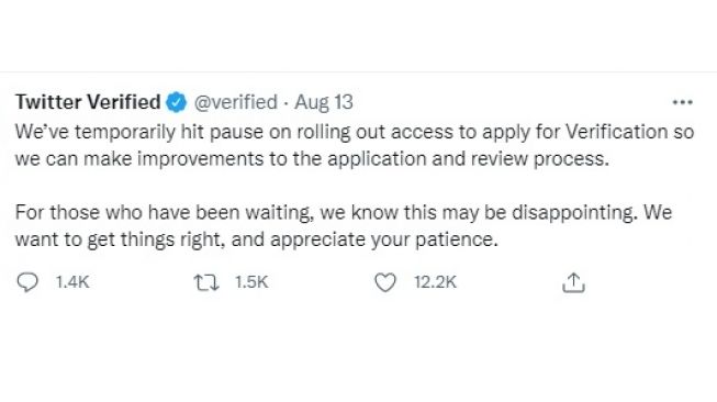 Pengumuman mengnhentikan program verifikasi. [Twitter]