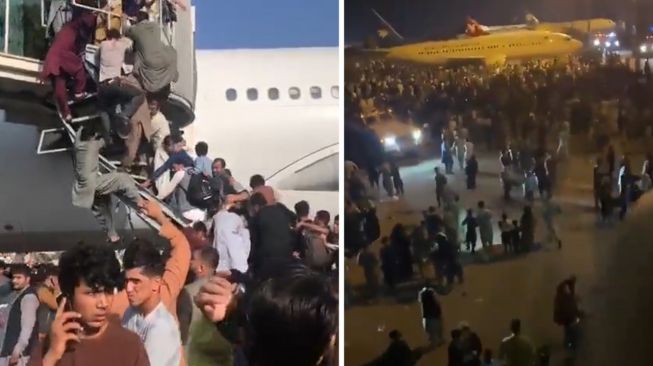 Ribuan warga padati bandara Kabul (Twitter/@sudhirchaudhary)