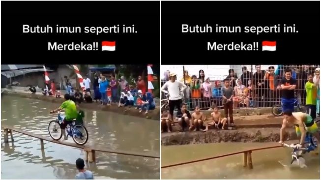 Viral Bapak-bapak Lomba Agustusan Naik Sepeda di Atas Papan Kecil (TikTok)