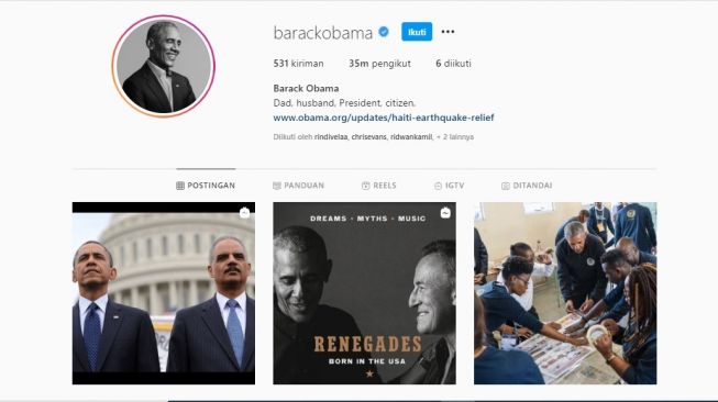 Akun Instagram Barack Obama. [Instagram]