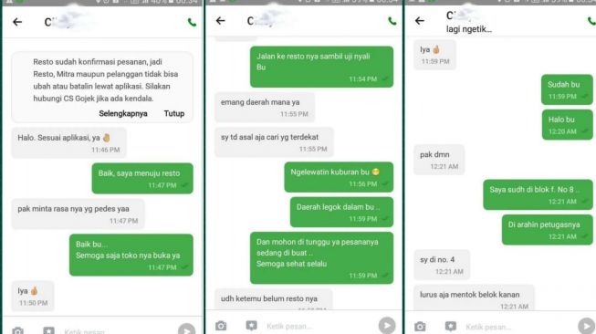 Percakapan ojol dengan pelanggan yang bikin geram (Facebook)