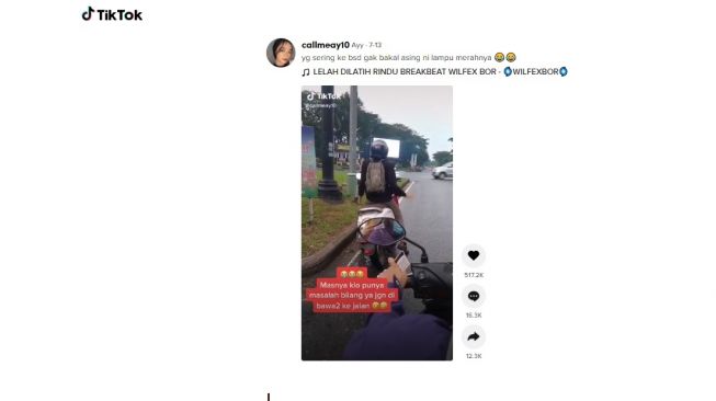 Aksi kocak pengendara sepeda motor menunggu lampu merah. [TikTok]