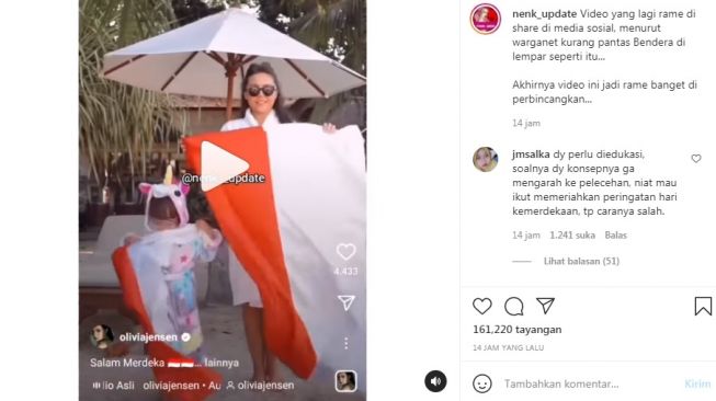 Unggahan soal Olivia Jensen [Instagram/@nenk_update]