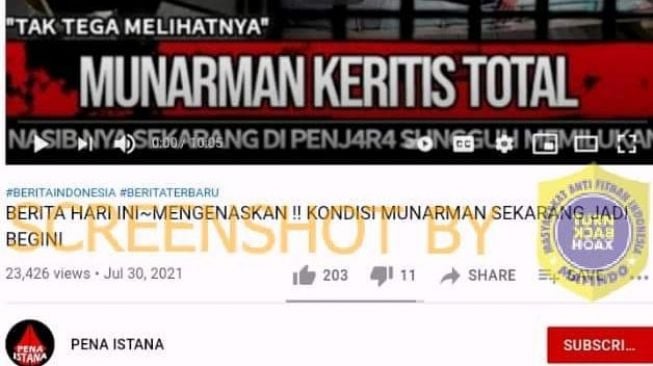 CEK FAKTA: Benarkah Munarman Kritis Total, Nasibnya Memilukan?