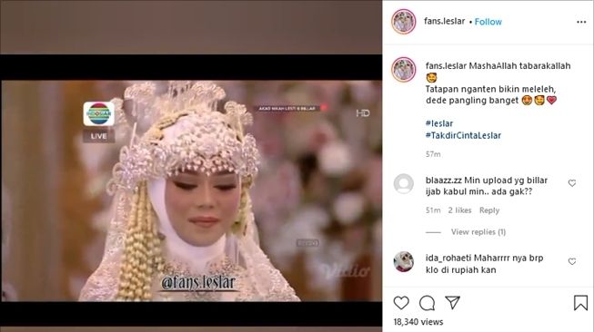 Penampilan Lesti Kejora saat akad nikah. (Instagram/@fans.leslar)