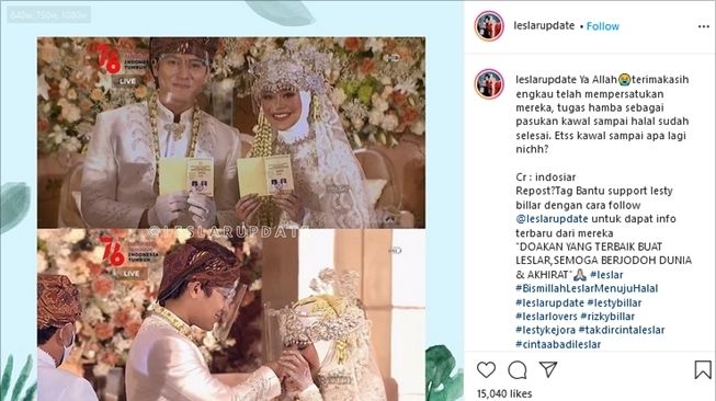 Lesti Kejora memakai riasang pengantin Sunda saat akad. (Instagram/@leslarupdate)