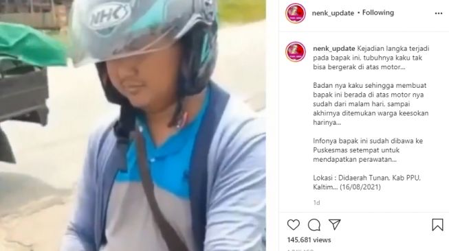 Pria tubuhnya mendadak kaku dan tak bisa gerak. (Instagram/nenk_update)