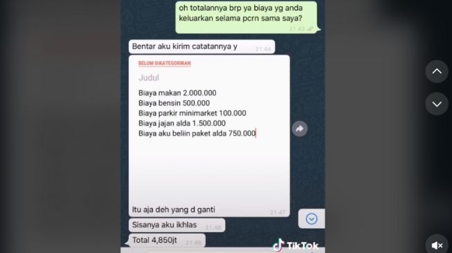 Mantan tagih biaya pacaran (tiktok)