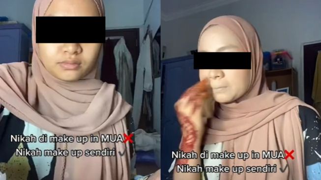 Pengantin Sibuk Rias Wajah Sendiri, Hasil Make Up Wanita Ini Dipuji