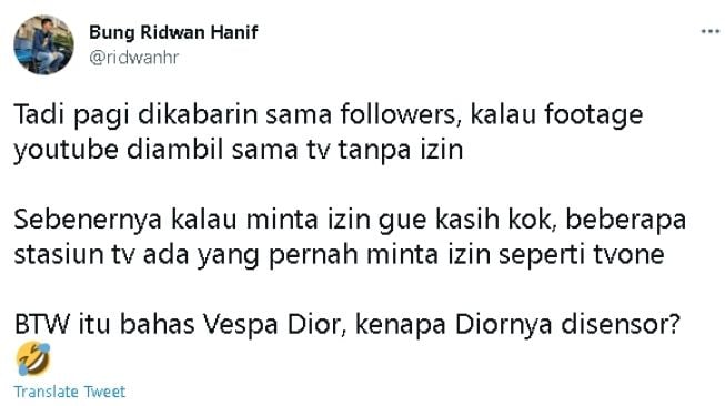 Youtuber komplain konten dicomot stasiun tv tanpa izin (twitter)