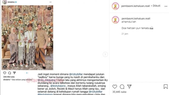 Pernikahan Lesti Kejora dan Rizky Billar (instagram.com)