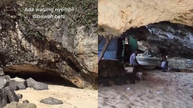 Viral penampakan warung di bawah batu karang (TikTok)