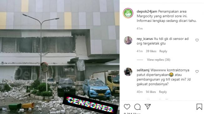 Bangunan Margo City Mall di Depok ambruk. (Instagram/depok24jam)