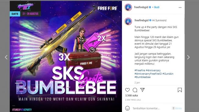 Event Free Fire, klaim gun skinnya spesial SKS Bumbleebee (freefirebgid)