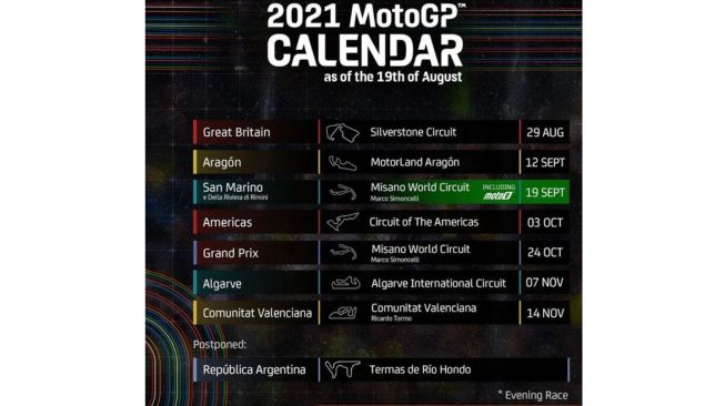 Jadwal terbaru MotoGP 2021 usai Malaysia gagal menyelenggarakan balap (MotoGP)