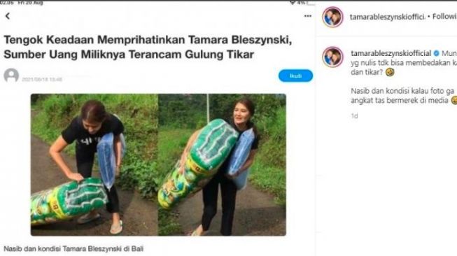 Unggahan Tamara angkat kasur [instagram]