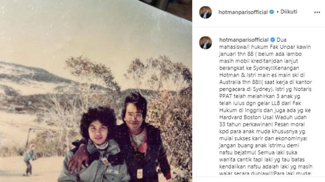 Hotman Paris dan sang istri saat masih muda (instagram.com)