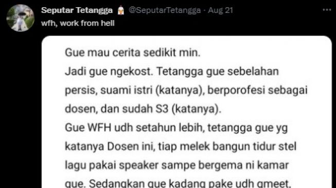 Viral Kisah WFH 'Work From Hell', Pasutri Dosen Ngekos Bikin Tetangga Naik Darah