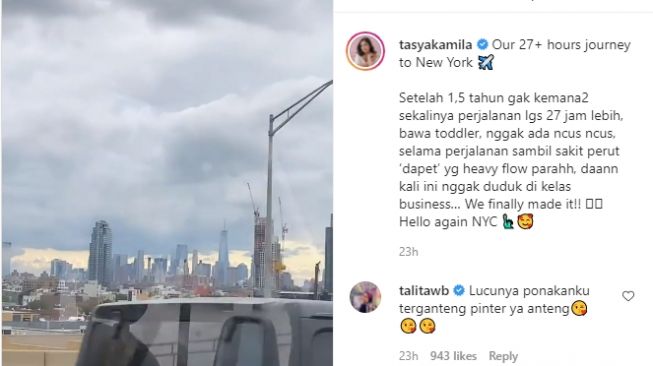 Momen Tasya Kamila ke New York. [Instagram/tasyakamila]