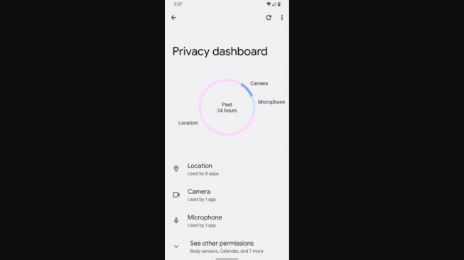 Fitur privasi baru Android 12, Dasbor Privasi. [The Verge]