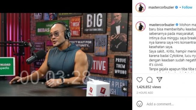 Dua Belas Hari Menghilang, Deddy Corbuzier: Saya Hampir Meninggal Karena Badai Cytokine