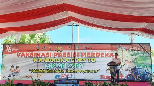 Vaksinasi massal bertajuk Vaksinasi Mandalika Goes To Green Zone yang diselenggarakan ITDC (Istimewa)