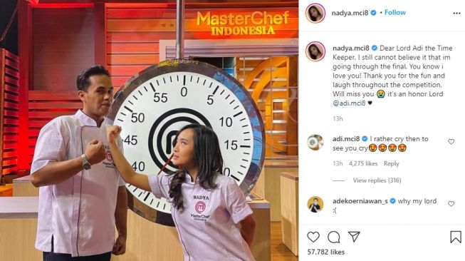 Unggahan Nadya untuk Lord Adi Master ChefIndonesia Season 8. (Instagram)