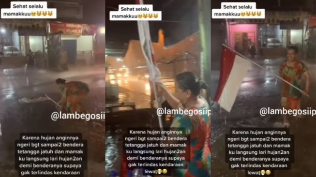 Banjir Jempol! Aksi Emak-emak Selamatkan Sang Merah Putih di Tengah Badai Bikin Merinding