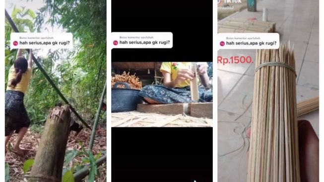 Viral susahnya pembuatan tusuk sate namun dijual murah. [TikTok @nnaa982]