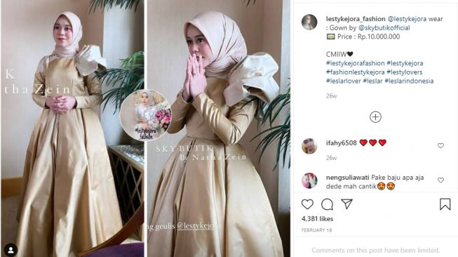 Gaun mewah Lesti Kejora. [Instagram/lestykejora_fashion]