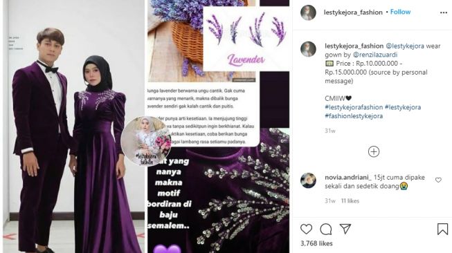 Gaun mewah Lesti Kejora. [Instagram/lestykejora_fashion]