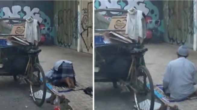 Viral Bapak Tukang Becak Salat di Emperan Ruko, Sosoknya Dipuji Warganet