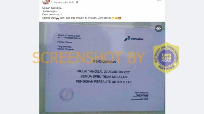 CEK FAKTA: Benarkah SPBU Tidak Melayani Pengisian Pertalite untuk 2 Tak?