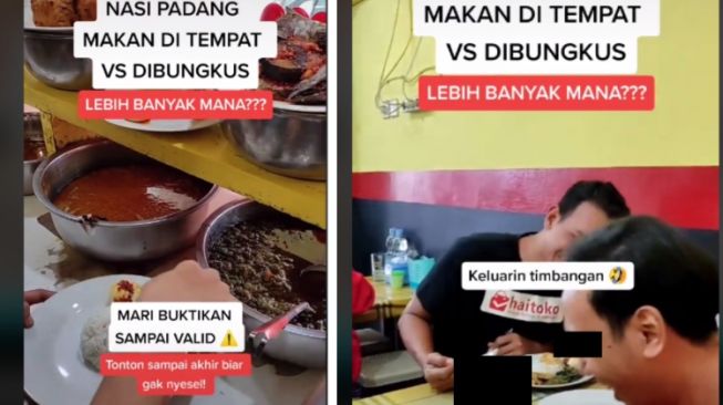 Aksi pria bawa timbangan saat makan nasi Padang (tiktok)