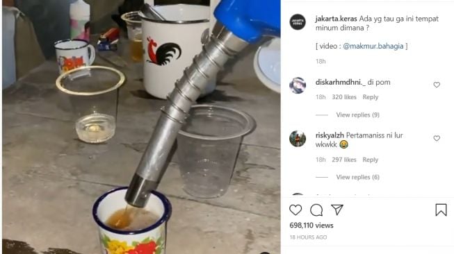 Isi ulang minuman dengan menggunakan nozzle BBM menjadi sorotan warganet (Instagram)