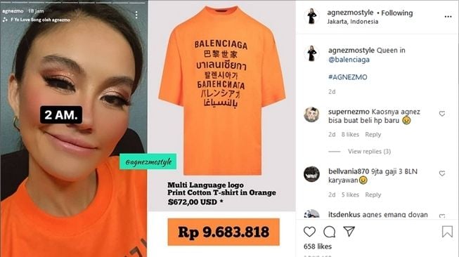 Kaos Agnez Mo dibanderol dengan harga Rp9 jutaan. (Instagram/@agnezmostyle)