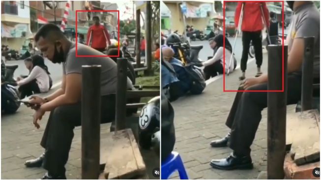 Viral Pria Jalan Sambil Angkat Tongkat Kruk, Orang yang Lihat Heran Sampai Melongo