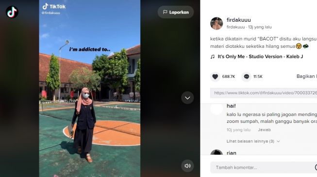 Viral Reaksi Guru Dihina 'Bacot' Oleh Murid Saat Kelas Online. (TikTok/@firdakuuu)