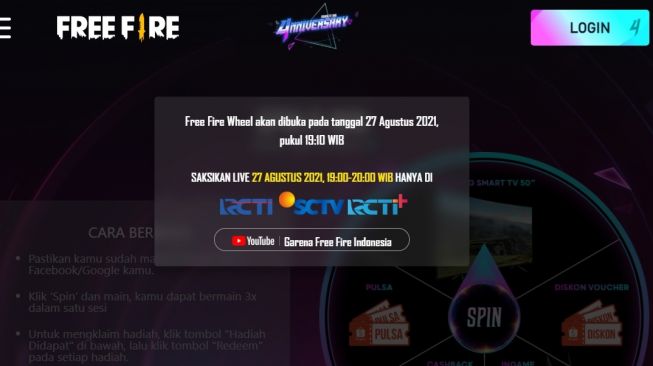 Cara Main Free Fire Wheel (freefire.garena.co.id/spin)