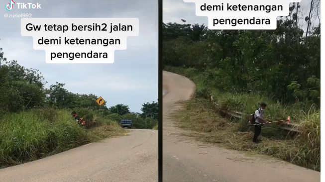 Aksi pemuda dan pemudi bersihkan jalan dengan cara memotong semak-semak menuai pujian publik (TikTok)