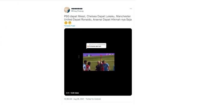 Cuitan warganet atas kekalahan Arsenal. [Twitter]