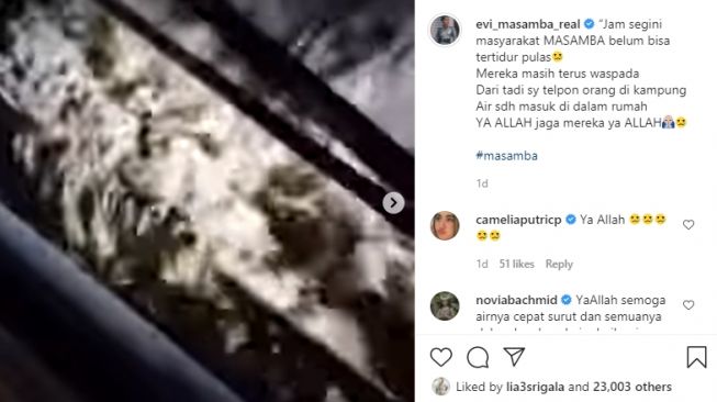 Tangkapan layar video Evi Masamba mengenai banjir di Masamba, Sulawesi Selatan [Instagram/@evi.masamba.real]