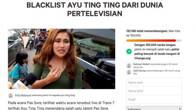 Petisi Blacklist Ayu Ting Ting 