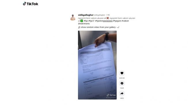 Warganet mencetak formulir vaksin Covid-19, ukurannya anti mainstream. [TikTok]