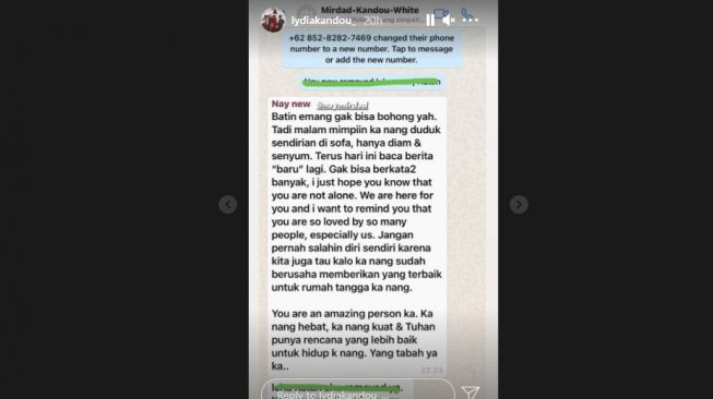 Tangkapan layar curhat Naysila Mirdad mengenai Kenang Mirdad [Instagram/@lydiakandou_]