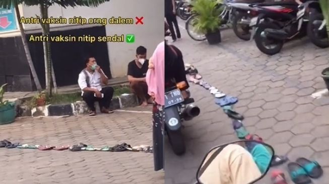 Viral Antrean Penerima Vaksin Covid-19 via Titip Sandal, Publik: Pak Jokowi Mana Tahu