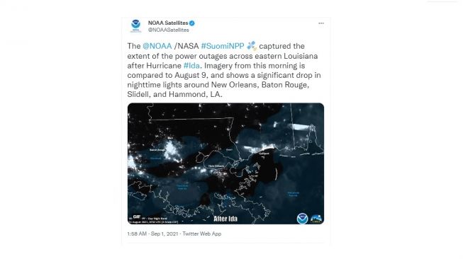 Penampakan Badai Ida dari satelit. [Twitter]